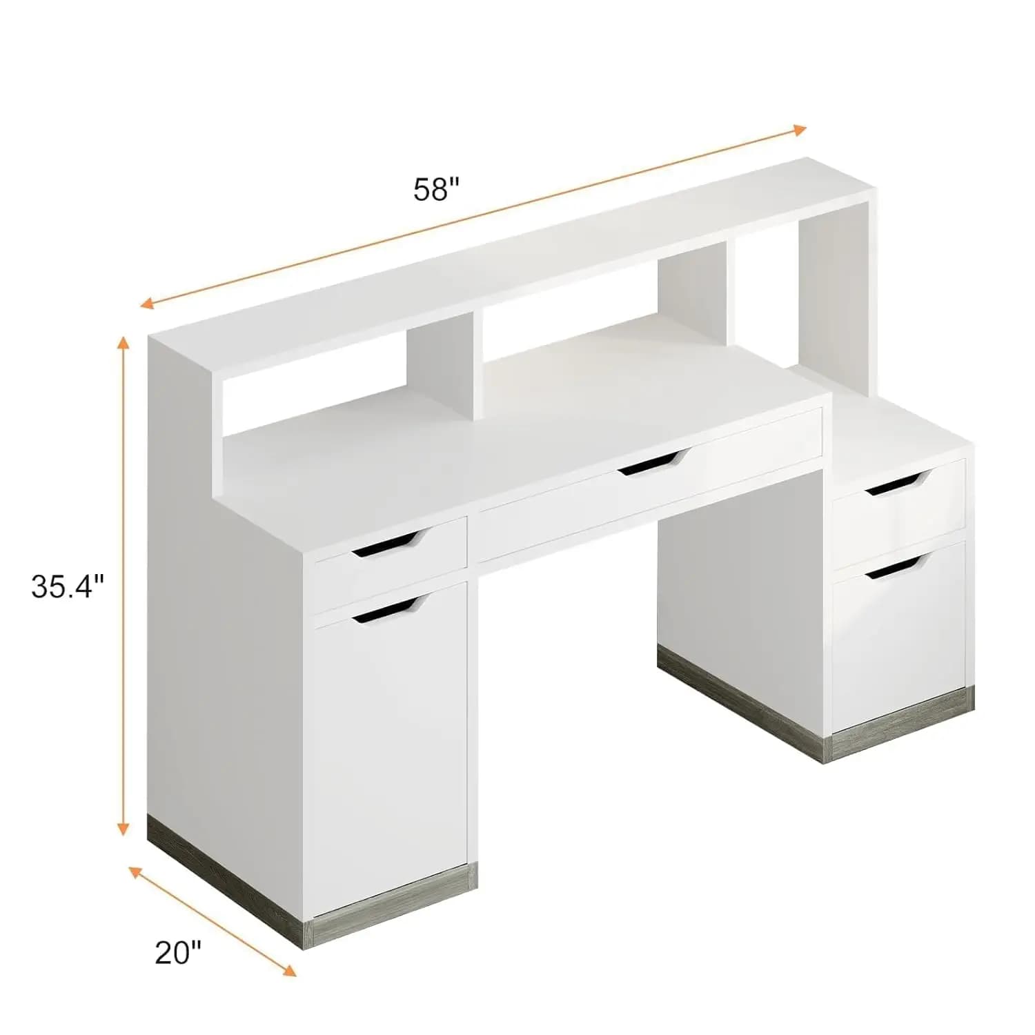 Scrivania per Computer Bianca da 58 Pollici con 4 Cassetti, Mobile Portadocumenti, Supporto per Monitor e Ripiano per Stampante, per Piccoli Spazi, Personalizzabile
