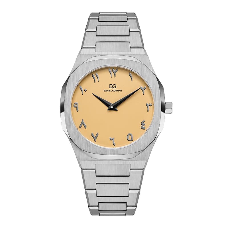2026 quartz watch with 7.5 mm thickness, stainless steel strap, Arabic numerals, mineral glass, 5 ATM, 125 g, light