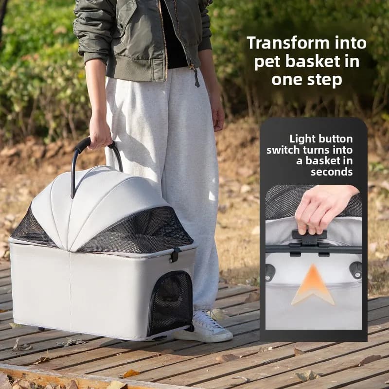 2 Layer Pet Stroller for Small Dogs/Cats Detachable Dogs Carrier with Upper Lower Compartments Foldable Outdoor Puppy Pushcart