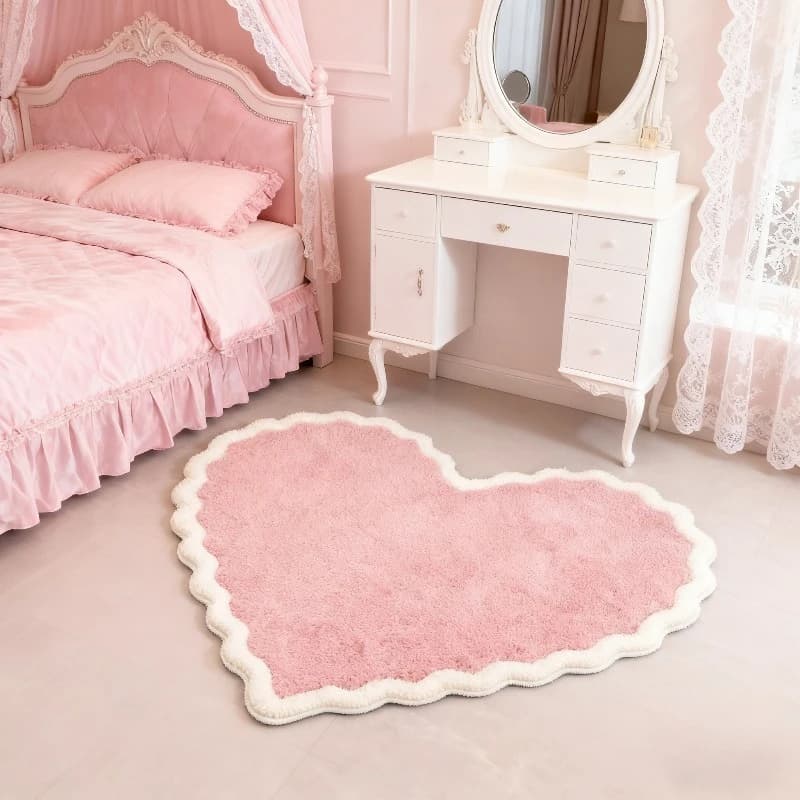 Tappeto in peluche a forma di cuore rosa VIKAMA, decorativo per le camere delle ragazze, camera da letto, guardaroba, tappetino morbido e antiscivolo, decorazione per la casa