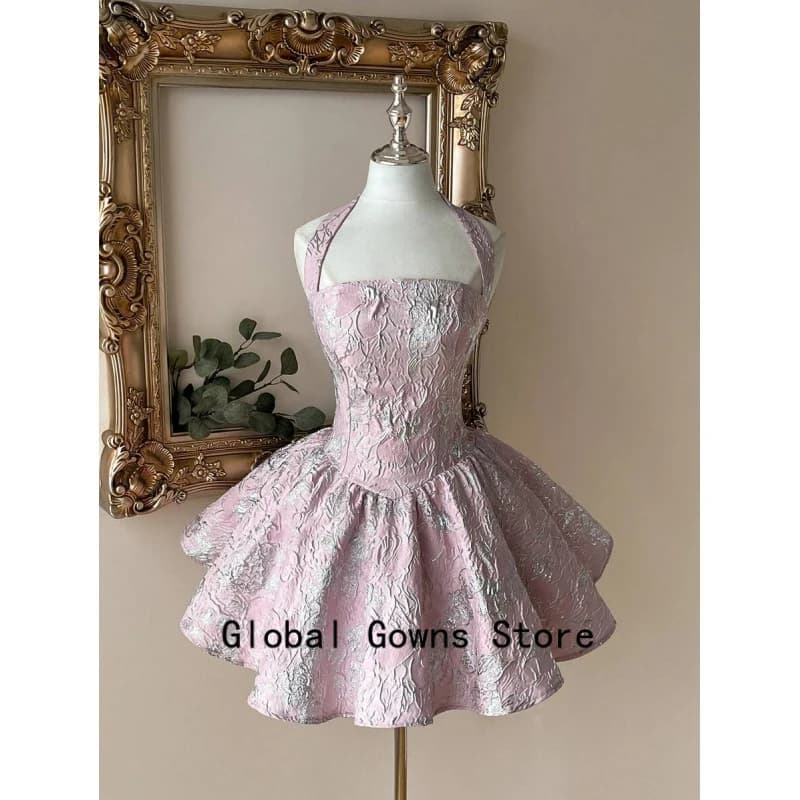 Pink Vintage Halter Prom Dress Fashion Burgundy Robe De Soiree De Mariage Sleeveless Short Graduation Dresses Customized dress