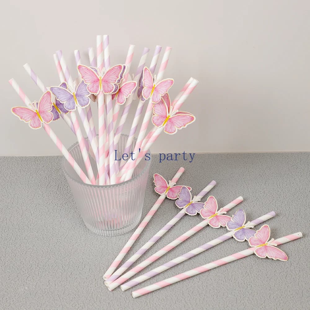 20 pezzi cannucce di carta a tema farfalla dolce cannucce di succo usa e getta per bambini ragazza compleanno baby shower decorazioni per feste di nozze