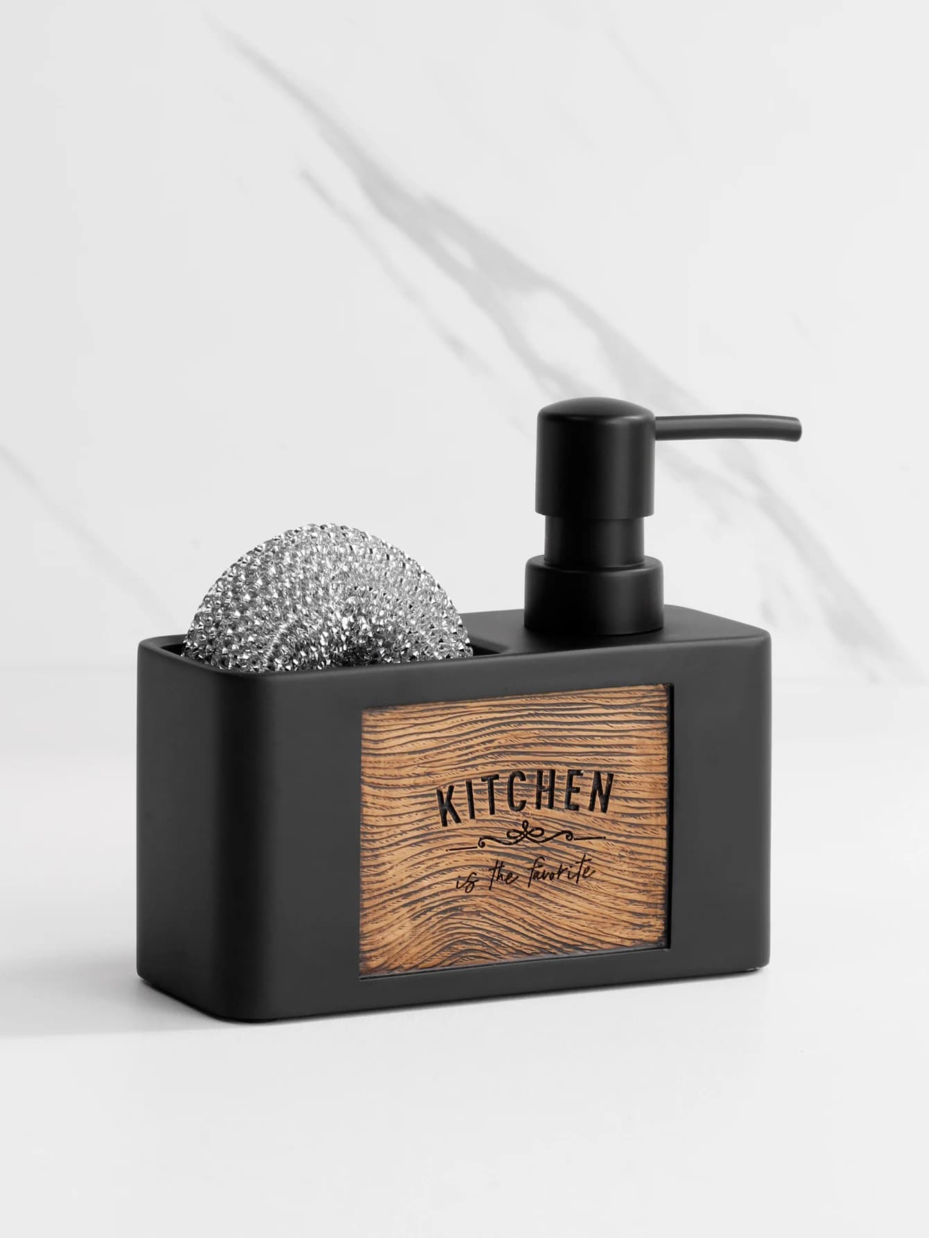 Dispenser di sapone da cucina con porta spugna Dispenser di sapone liquido per mani e piatti e contenitore per spugne in bianco e nero