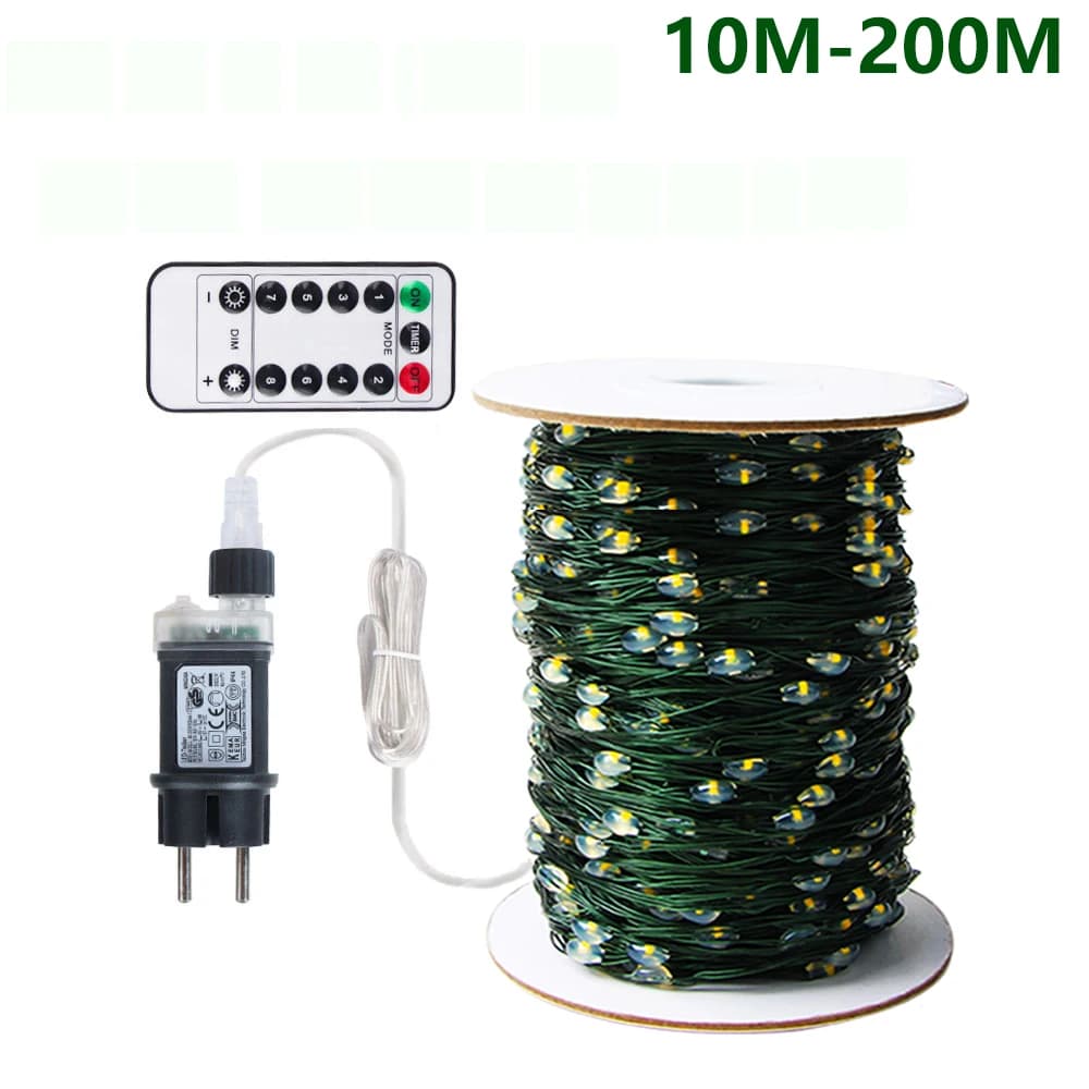 10M-200M LED String Fairy Lights Filo verde Luci per albero di Natale all'aperto Ghirlanda per Capodanno Street Home Party Wedding Decor