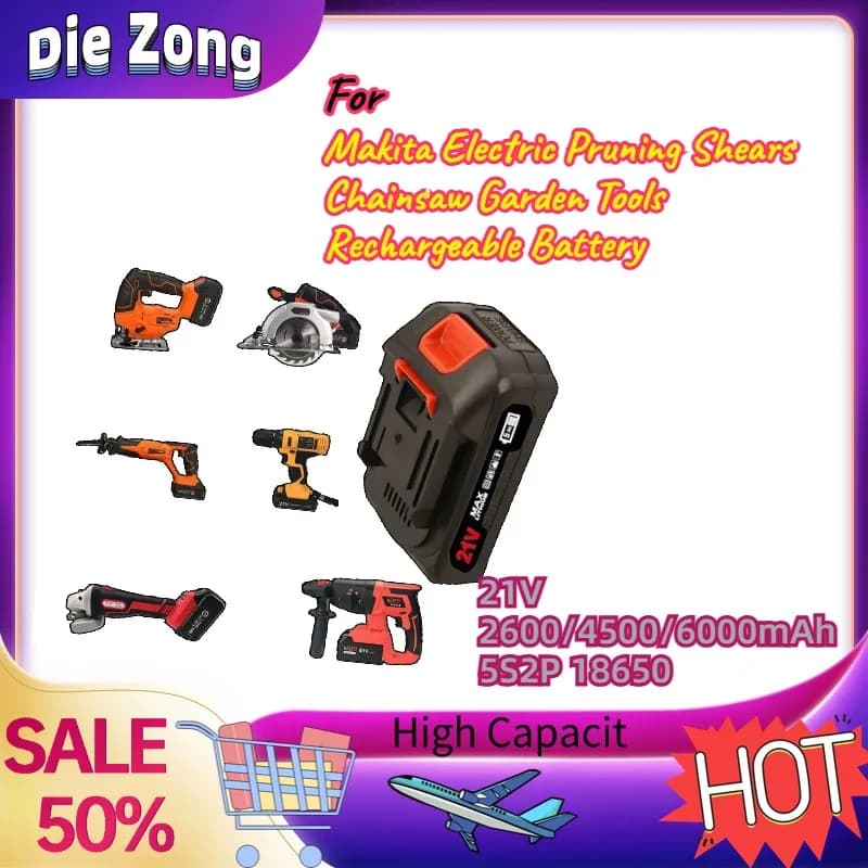 Disponibile - Batteria Ricaricabile 21V 2600/4500/6000mAh 5S2P 18650 per Forbici Elettriche da Potatura Makita e Attrezzi da Giardino