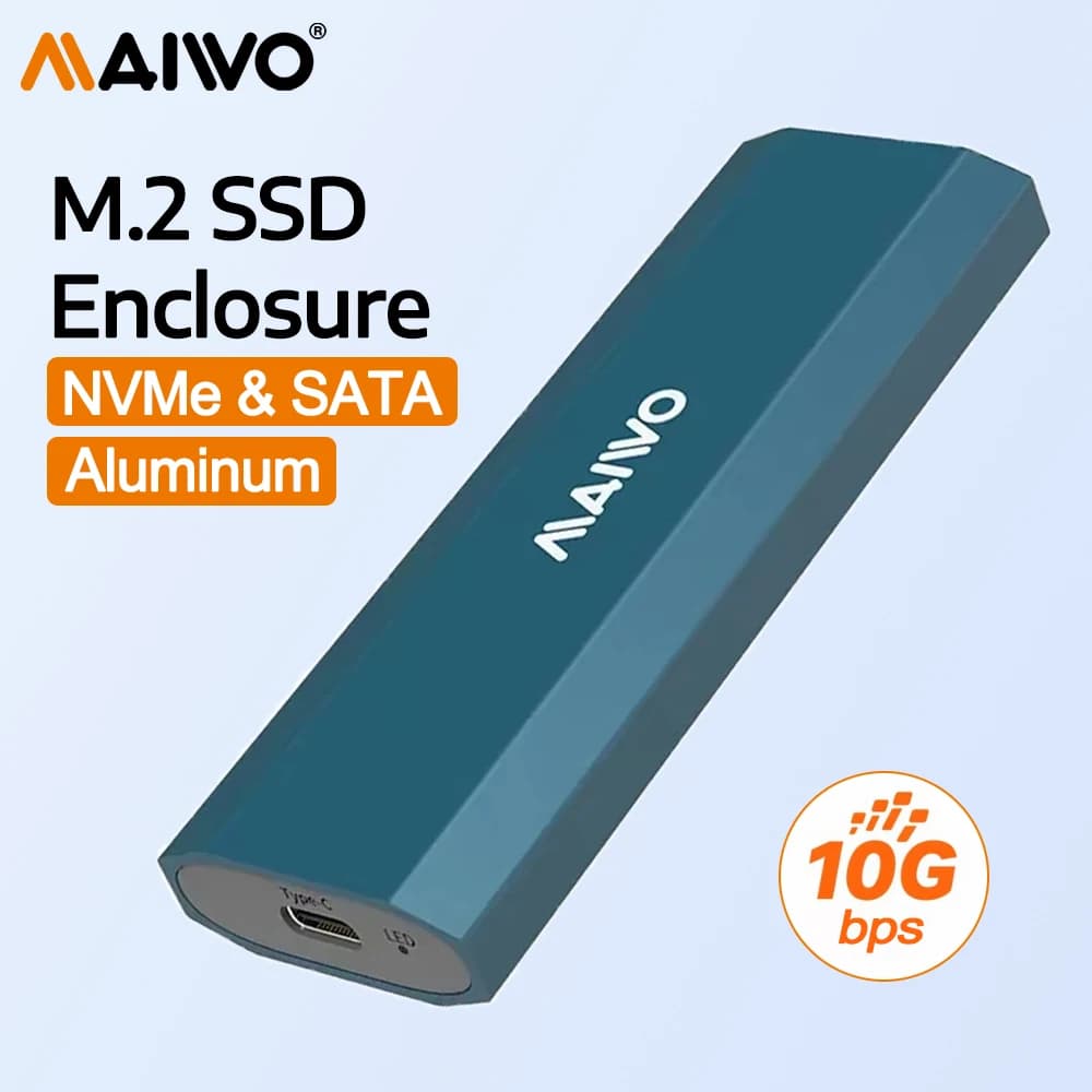 MAIWO Custodia SSD M.2 Adattatore per custodia SSD NVMe 10 Gbps USB 3.2 Gen2 USB C Scatola SSD SATA NVMe esterna Supporta chiavi M&B/M Senza attrezzi
