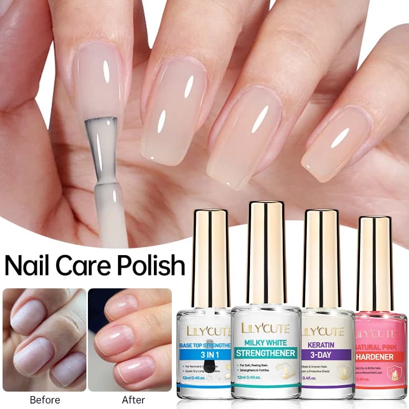 LILYCUTE Smalto per Unghie 12ML Bianco Latte Rosa Rinforzante Effetto 3 in 1 Lunga Durata Base Top Coat Asciugatura Senza Lampada