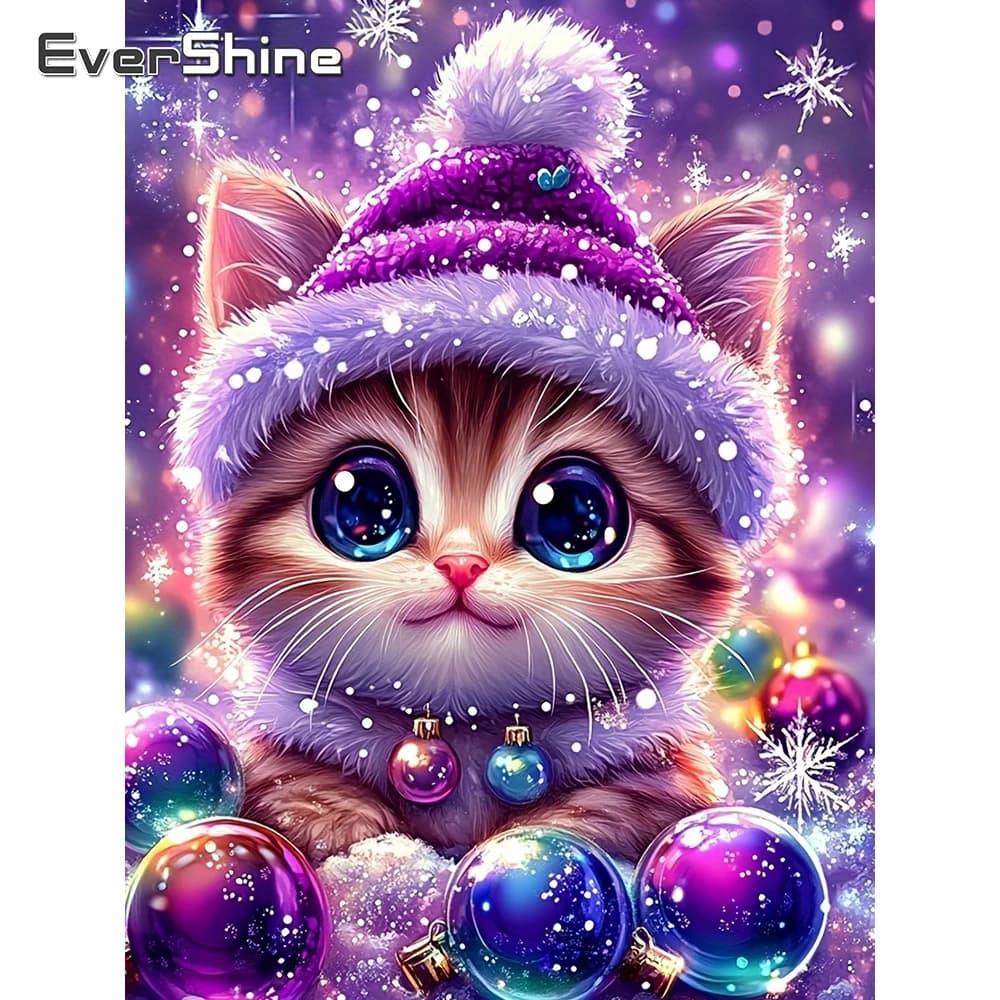 Evershine Diamond Embroidery Cat Full Square Drill Painting Animal Cross Stitch Rhinestones Mosaic Snow Handmade Gift