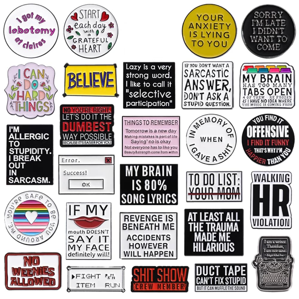 31Styles Geometric Humorous Phrase Enamel Pins Custom Funny Quotes Metal Brooches Lapel Badge Backpack Decorative Jewelry Gifts