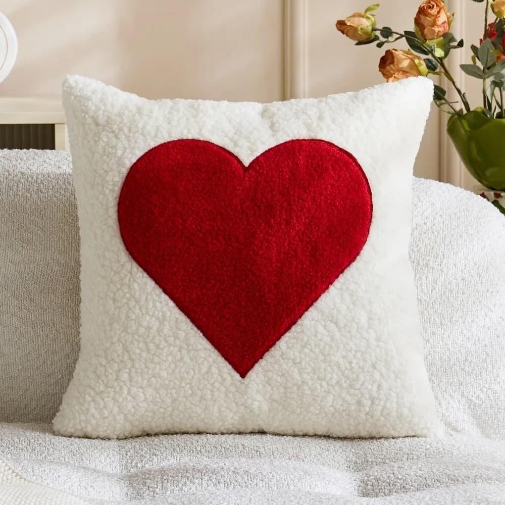 Washable Soft Valentine Heart Pattern Pillowcase Decorative Embroidery Tufted Cushion Case Square LOVE Pillow Towel Wedding