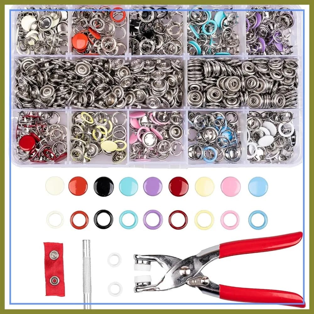 Kit di 200 Bottoni a Pressione, Bottoni da 9,5mm per Tessuti, Pinze e Attrezzi per Fissaggio, 100 Cavi e 100 Solidi, per Cucito e Fai-da-Te
