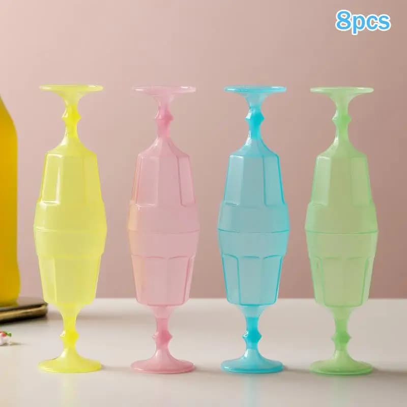 8Pcs Plastic Wine Cups Mini Red Wine Glasses Stylish Cocktail Goblets For Parties Bars Weddings Cocktail Cups Glasses Colorful