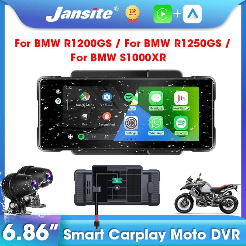 Jansite 6.86 "Moto DVR For BMW R1200GS R1250GS S1000XR Dash cam IPS Screen Recorder Carplay Android Carplay Dual Lens Camera