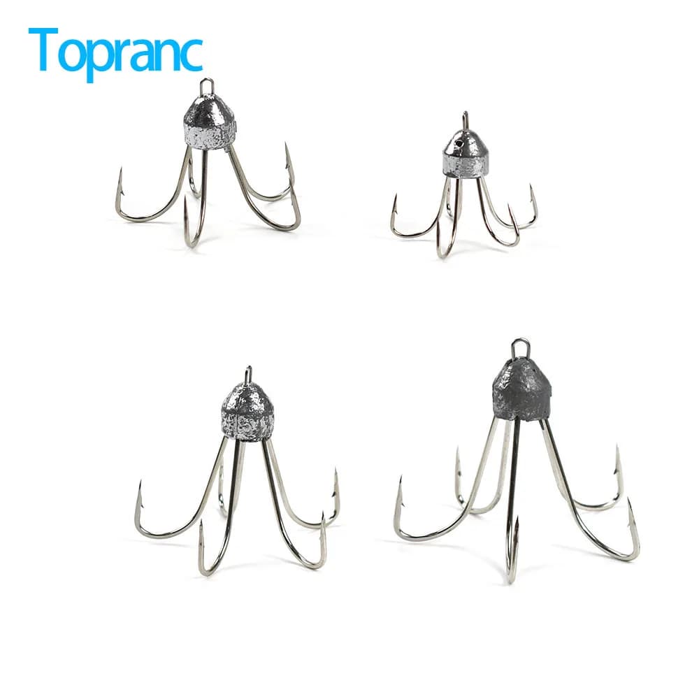 Topranc 1Pcs High Carbon Steel Lead Sinker Treble Anchor Hook Sharp Barbed Fish Hook for Sea Freshwater Fishing Tackle