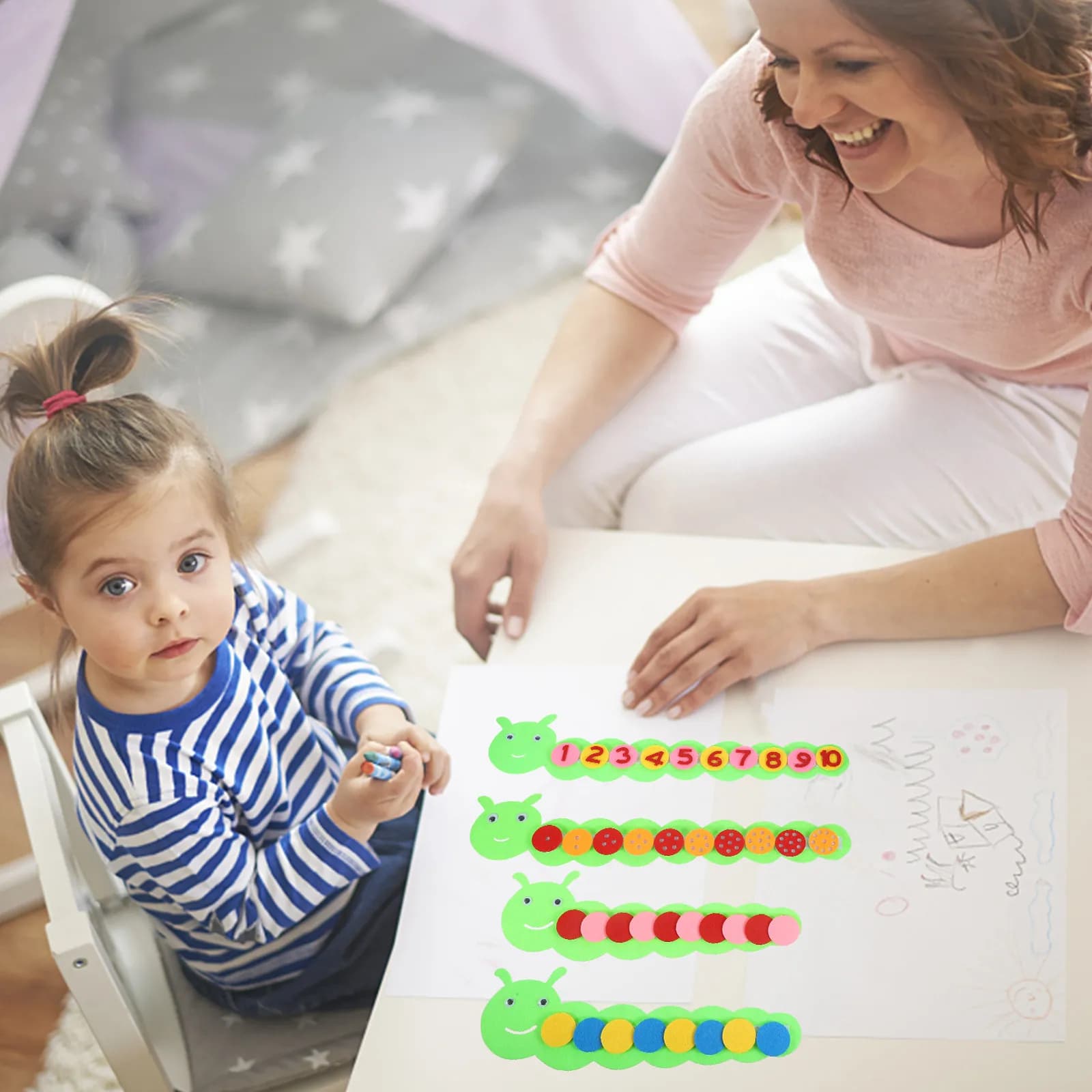 4 Set di Materiali Didattici per l'Apprendimento Precoce: Ghiozzi Numerici Fai-da-te per lo Sviluppo Cognitivo, Tavola Matematica in Tessuto Non Tessuto per Addizioni