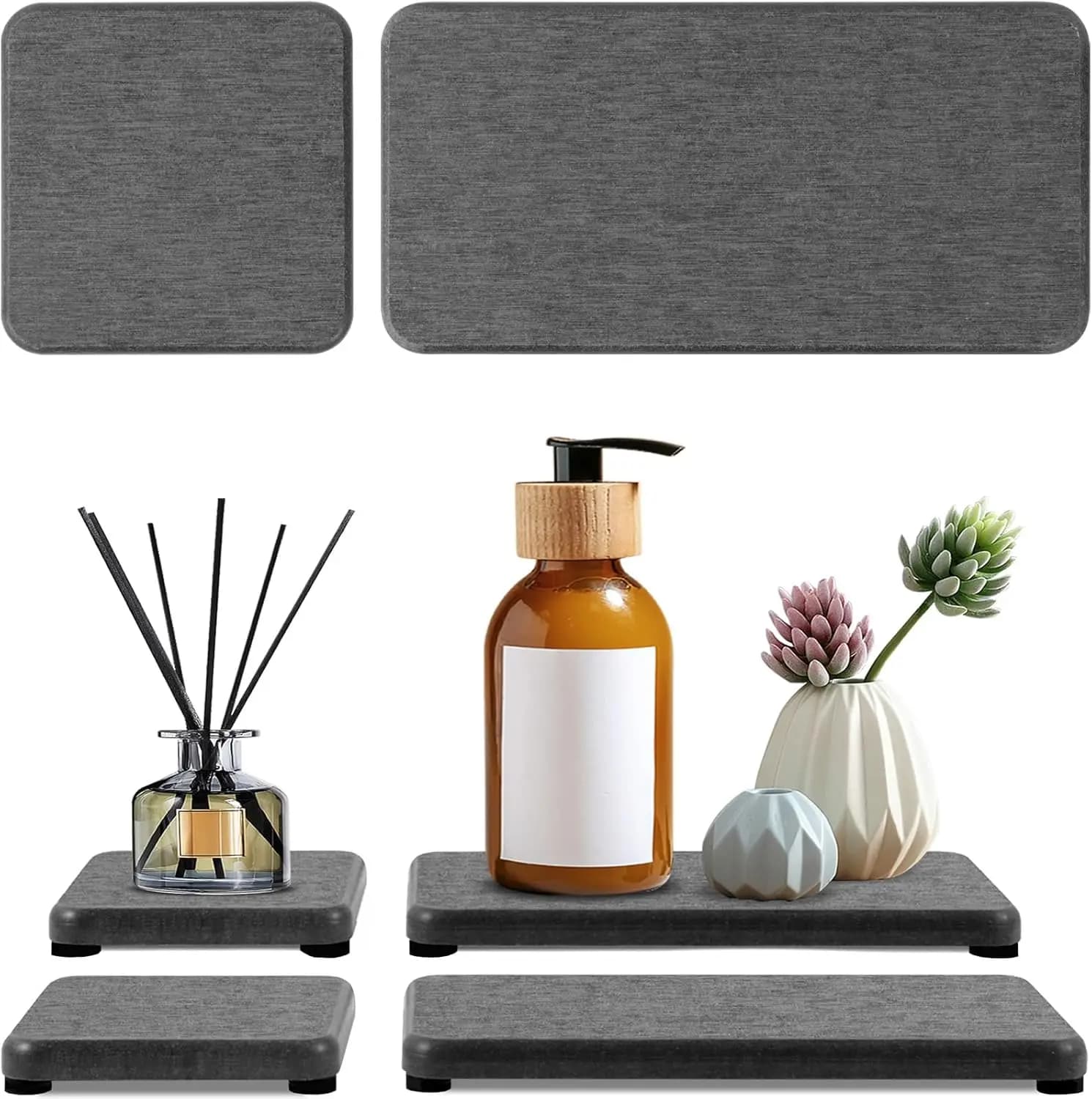 Set di 4 Sottobicchieri Assorbenti in Pietra a Rapida Asciugatura per Dispenser Sapone, Portaspazzolino, Porta Spugna, Bagno e Cucina