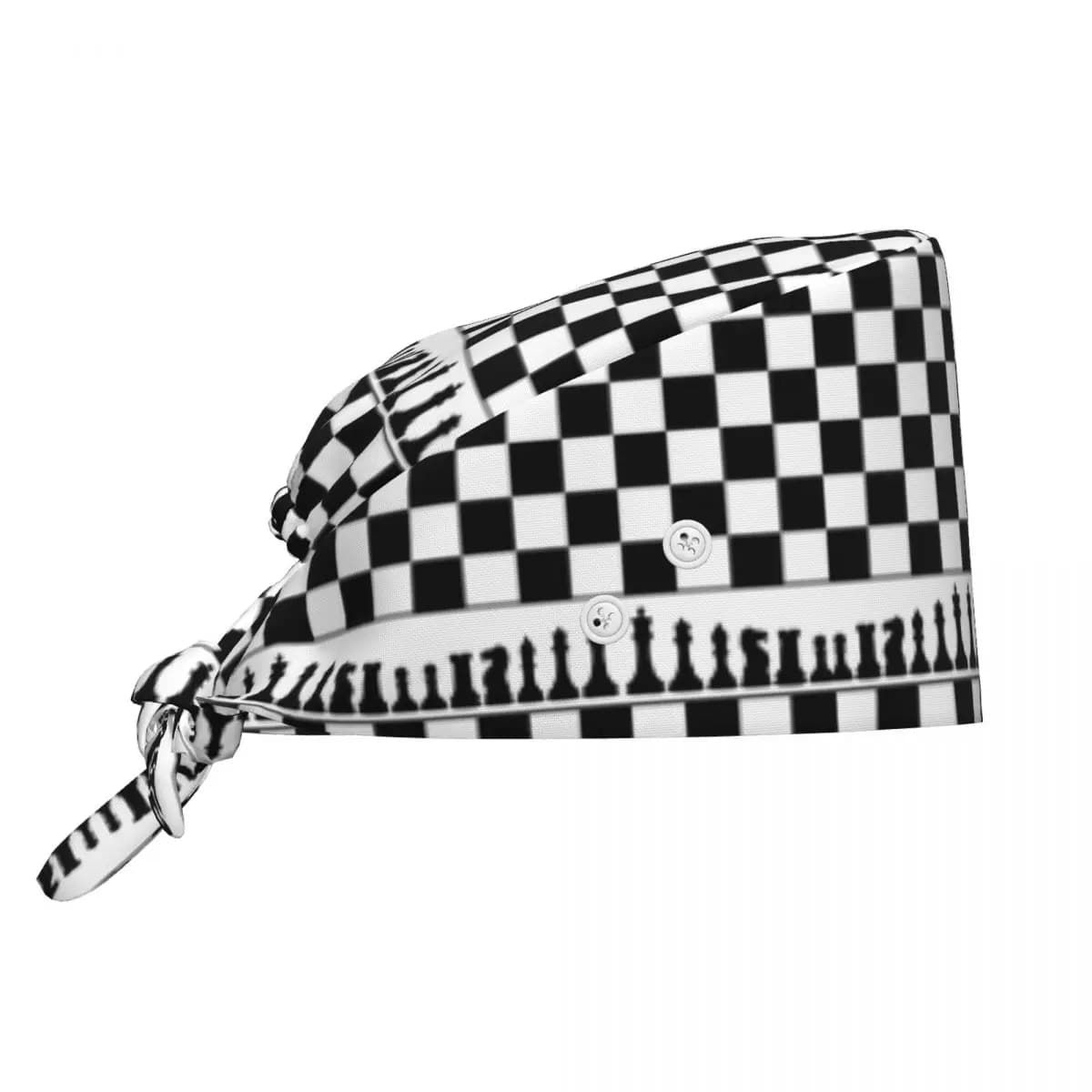 Cappello Chirurgico a Quadretti Bianco e Nero con Motivo a Scacchiera, Berretto da Lavoro per Dottori, Cappello Regolabile per Infermieri e Dentisti, per Uomini e Donne