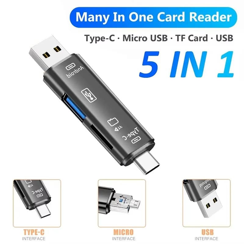5 In 1 Multifunctional Memory Card Reader TF SD Memory Reading For Phone Tablet Laptop PC Compact OTG Adapter Office Travel Data