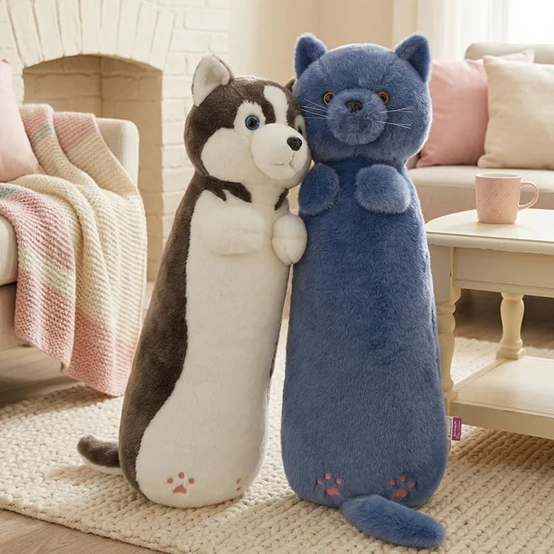 Peluche a Forma di Cane Husky, Cuscino Lungo e Grande, Decorazione Kawaii per Letto Bambini