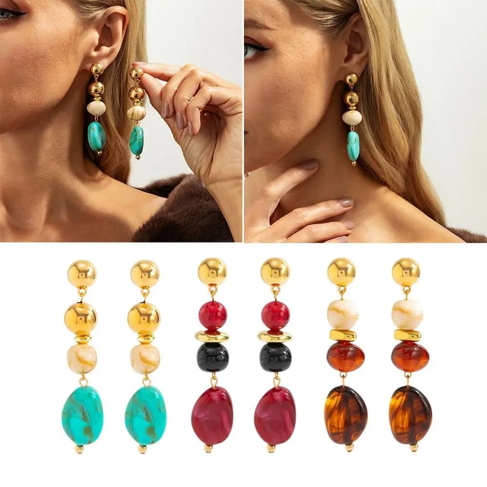 Retro Luxury Amber Gradient Resin Earrings Vintage Style Irregular Design CCB Pendant Dangle Earrings Trendy Personality