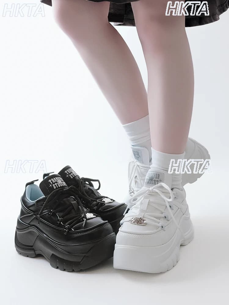 Sottocultura giapponese Punk Y2k Goth Scarpe con plateau stringate Autunno Scarpe da ginnastica casual a testa tonda Versatile scarpe casual bianche da donna