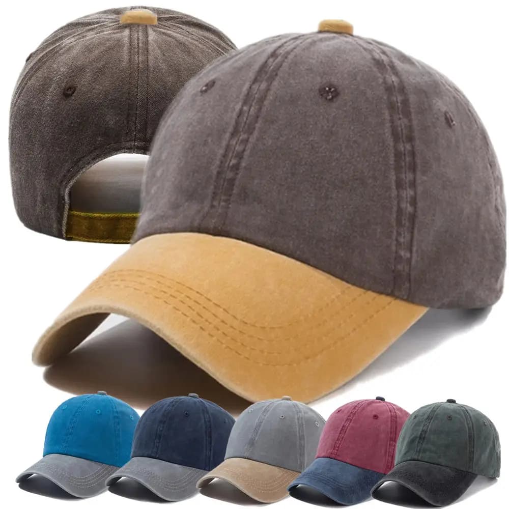 Unisex Hot Selling Cotton Baseball cap washed with two-tone seams adjustable outdoor hats Casual for men and women
