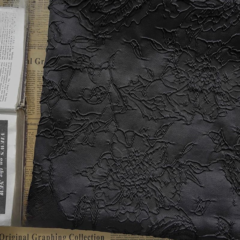 Tessuto jacquard floreale grande nero Abito stile artistico primavera autunno Bouquet francese vintage Tessuto classico strutturato