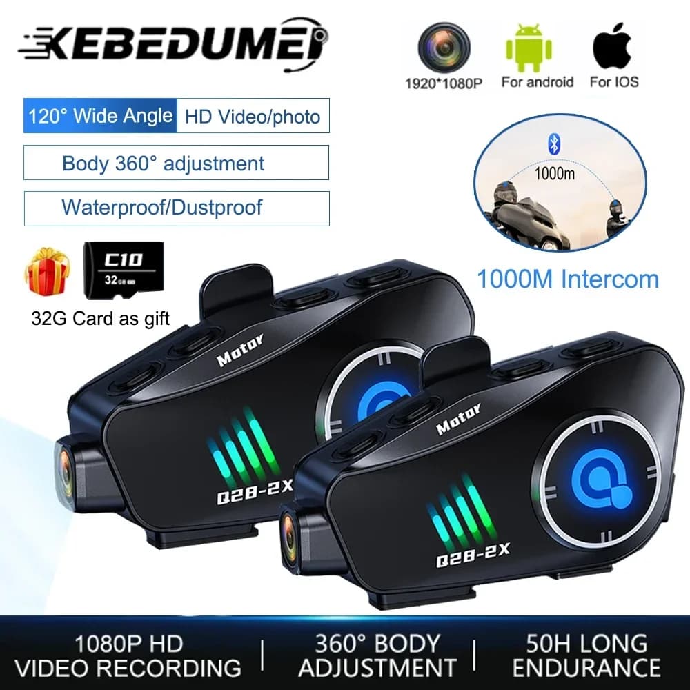 Kebidumei BT5.3 helmet motorcycle intercom auricular 1000m intercomunicador moto musica condividi Interphone WiFi App Dash Cam Auto Dvr
