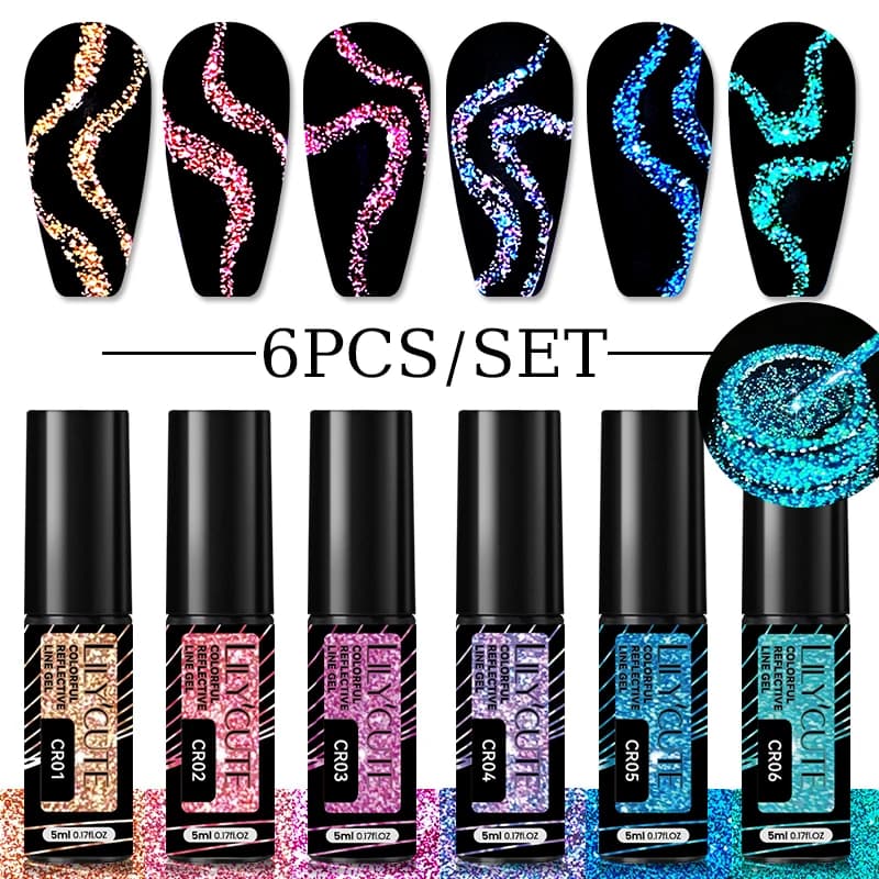 LILYCUTE Set di smalti per unghie gel riflettenti con glitter da 5 ml 6 colori gel semipermanente per unghie francesi scintillanti per Halloween Natale