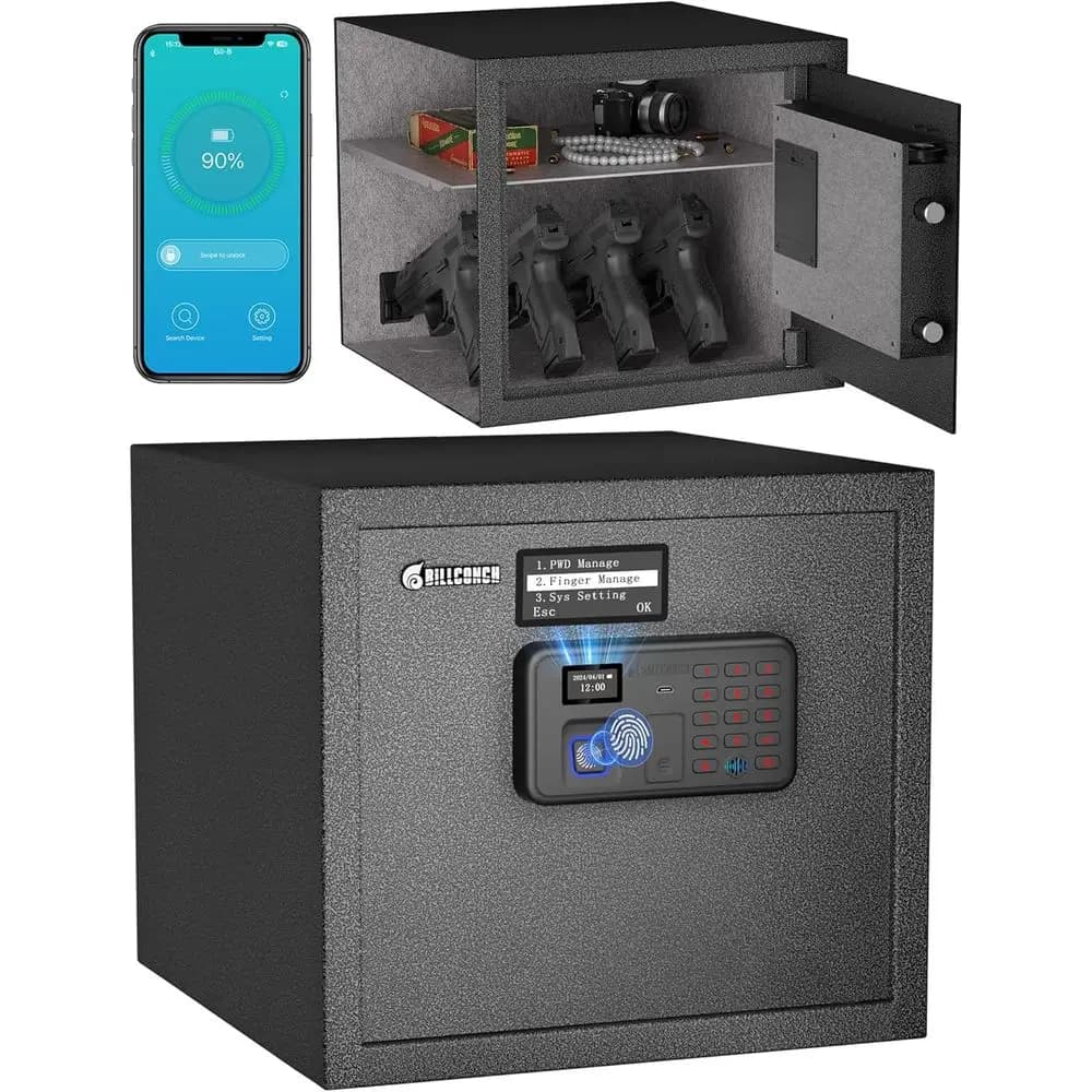 Cassaforte per pistola intelligente per pistole multiple - Cassetta di sicurezza con blocco automatico con display LCD/guida vocale, sblocco ad accesso rapido con impronta digitale