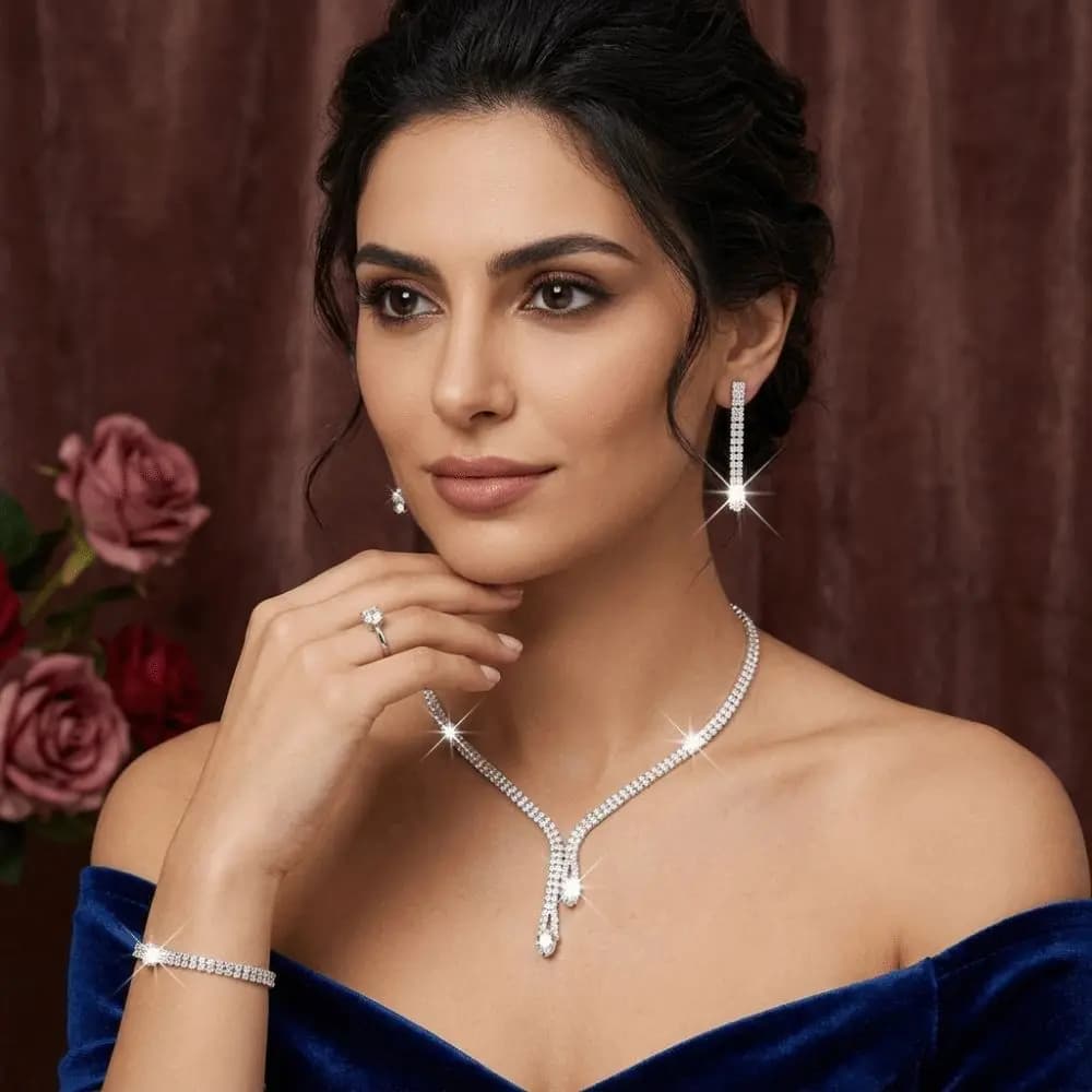 Light Luxury Bridal Jewelry Set Gold Tone Minimalist Earrings Bracelet Necklace Ring Set Sweet Temperament Elegant