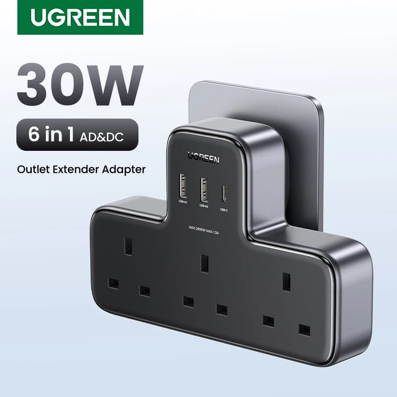 UGREEN UK Plug Presa multipla Adattatore di estensione per iPhone 17 16 Pro Max Xiaomi Caricatore rapido da parete Adattatore da viaggio AD DC