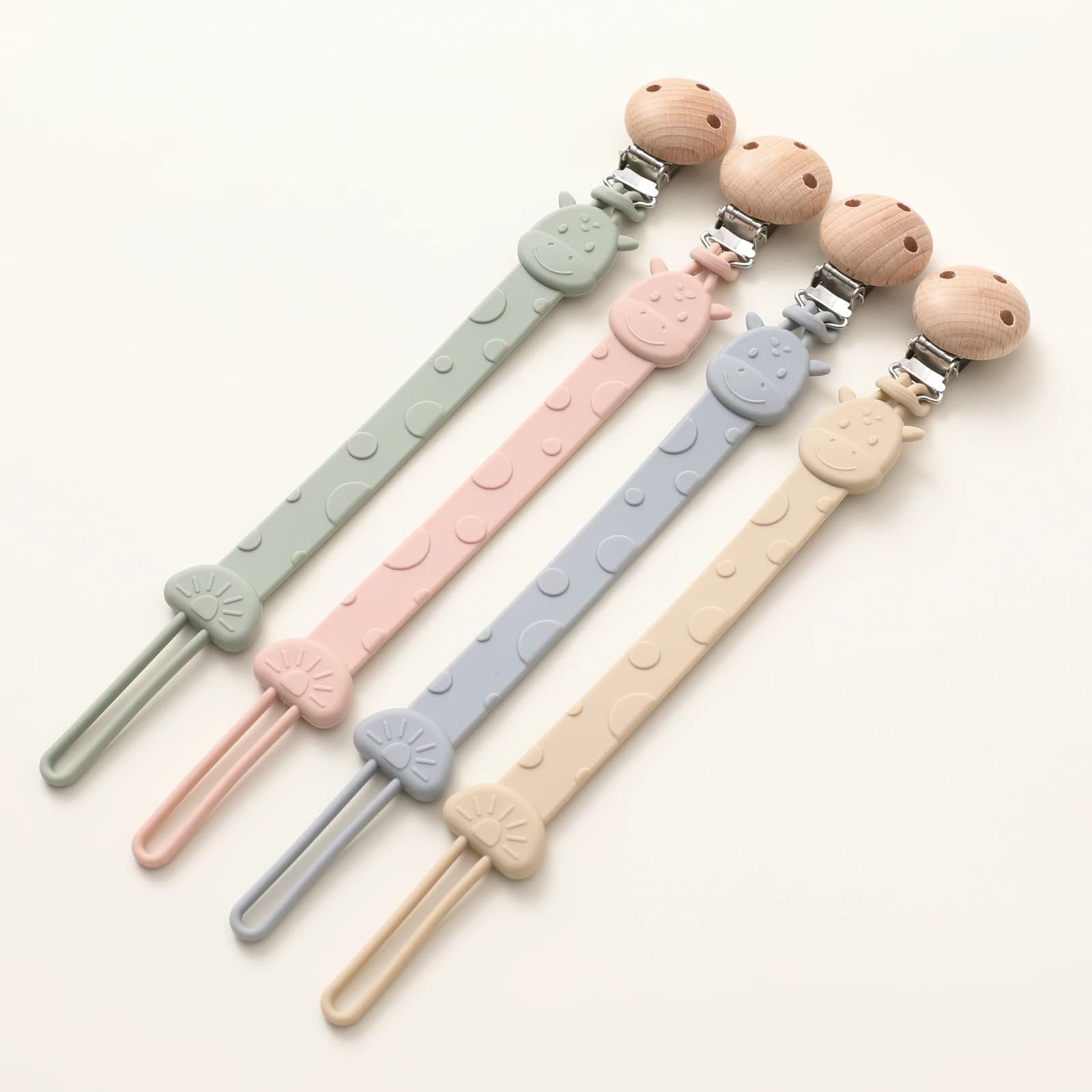 Catene per ciuccio in silicone per bambini da 2 pezzi, catena per ciuccio per bambini in silicone a forma di giraffa di cartone animato, per madri appena nate come regali