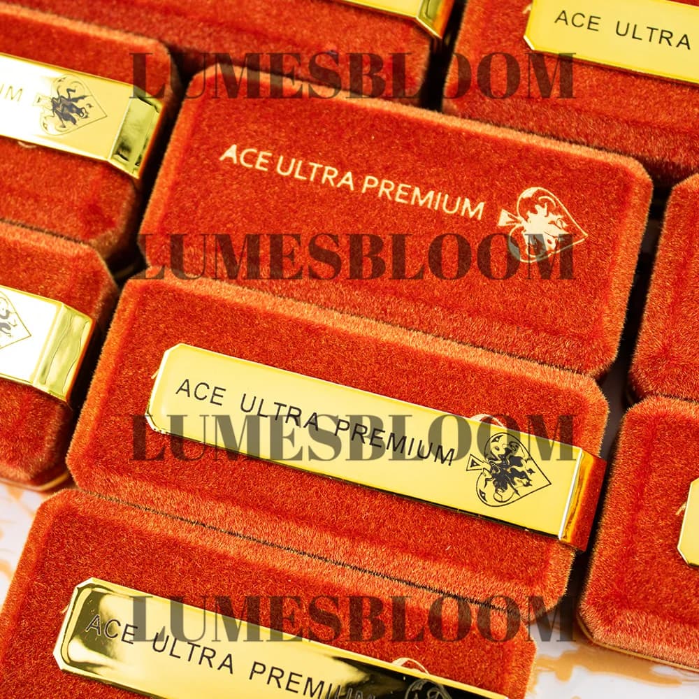 2.0 Ace Ultra Muha Velet rosso regalo spugna contenitore di stoccaggio Meds scatola vuota per cartucce cintura con fibbia dorata scatola a mano nera logo personalizzato