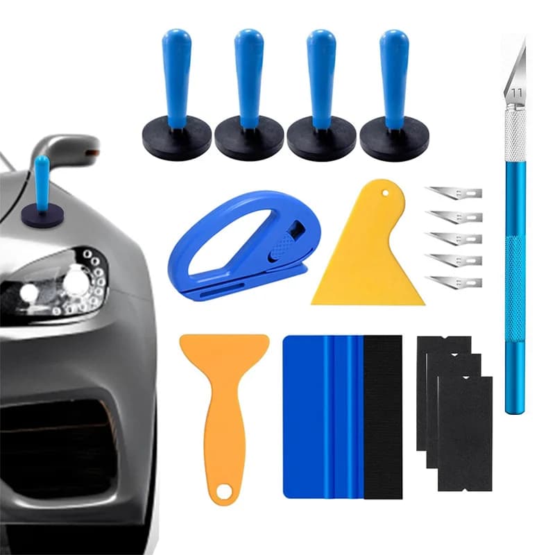 Kit di strumenti per pellicola per auto, spatola per vinile, raschietto, taglierina, pinza per avvolgere, supporto magnetico per tinta per finestre, accessori per auto, set di tergipavimento 1-17