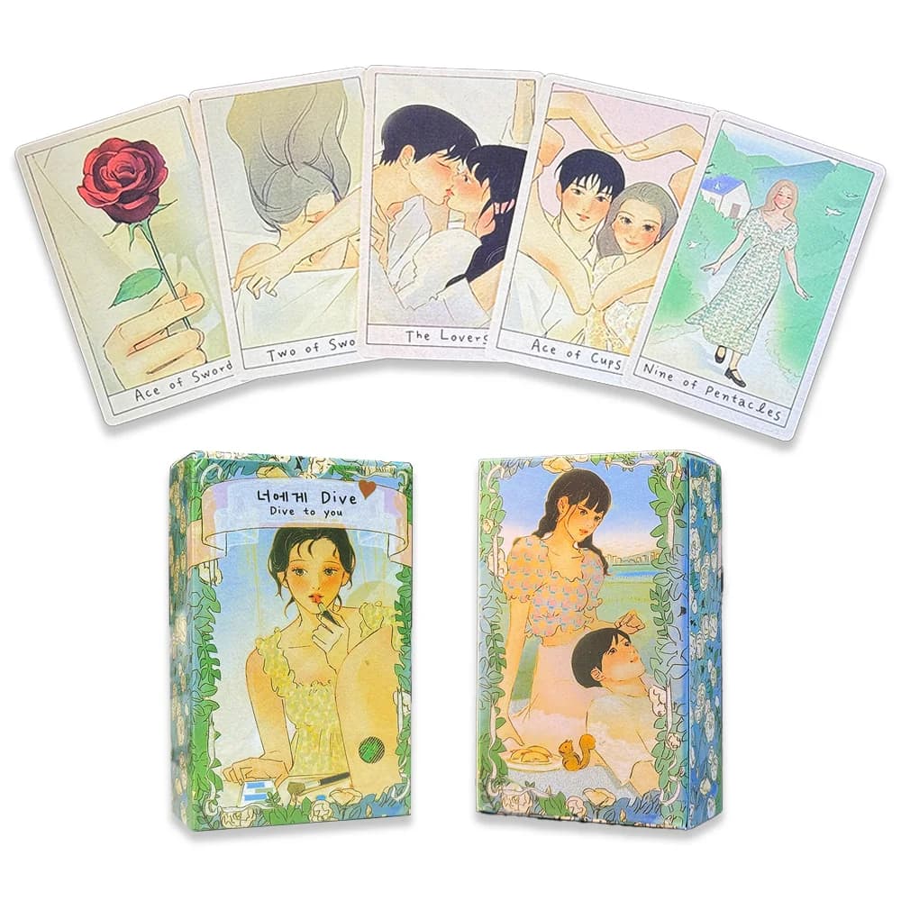 78Pcs Korean Style Romance Tarot Cards Anime Illustration Fate Divination Board Game Pocket Size Love Tarot Deck for Beginners