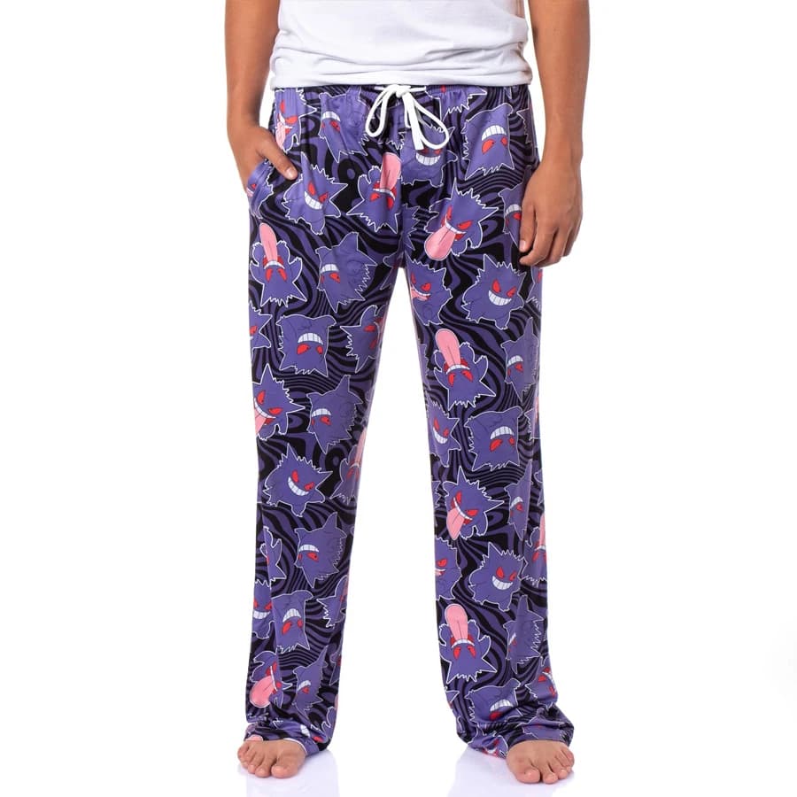 Bandai Pocket Monster Gengar Anime Allover Print Pantaloni da notte per bambini per adulti Pantaloni estivi comodi e leggeri a gamba larga ad asciugatura rapida