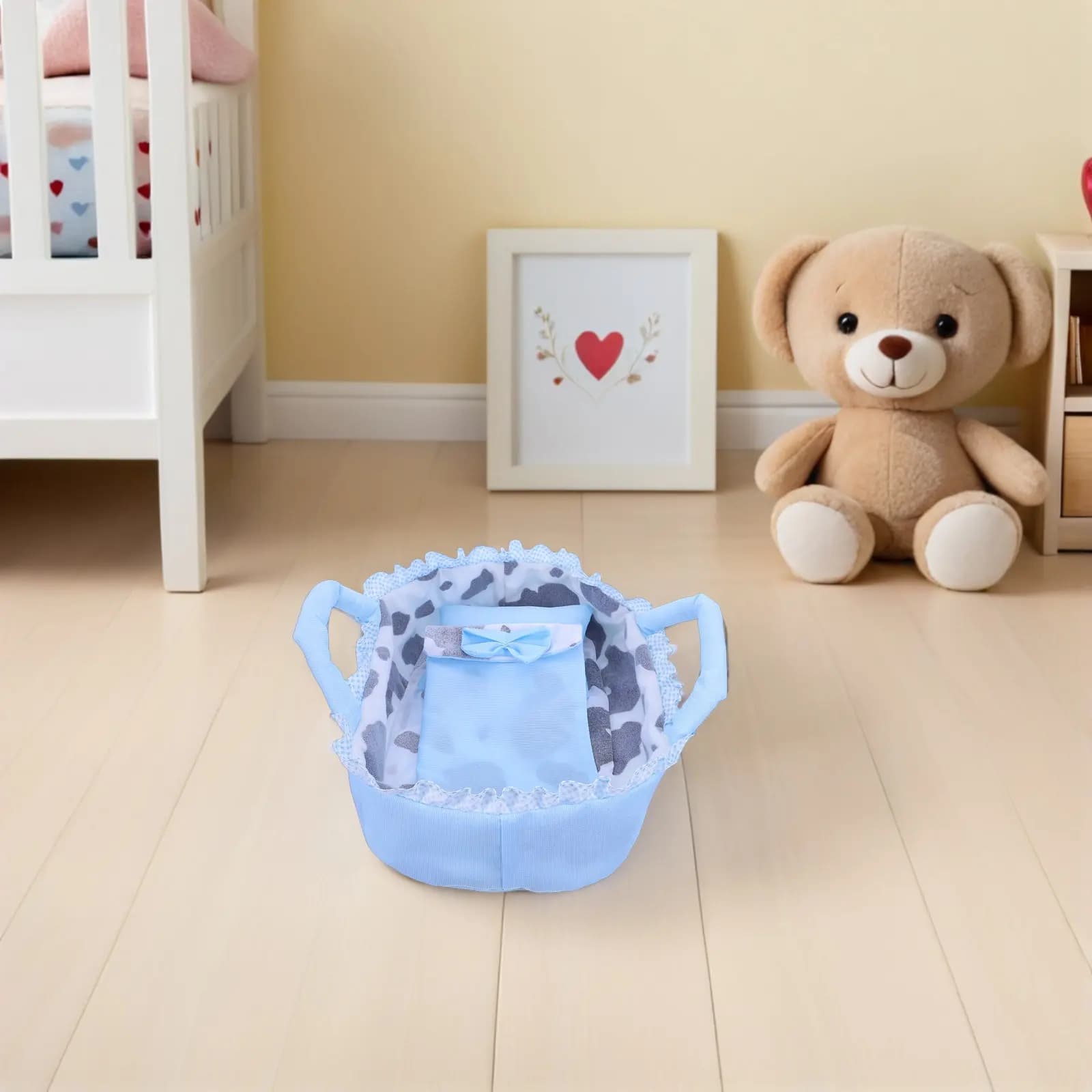 Culla per Bambole da 35 cm, Rosa, Portatile, con Cuscino e Coperta, per Giochi di Ruolo, Mini Culla per Casa delle Bambole