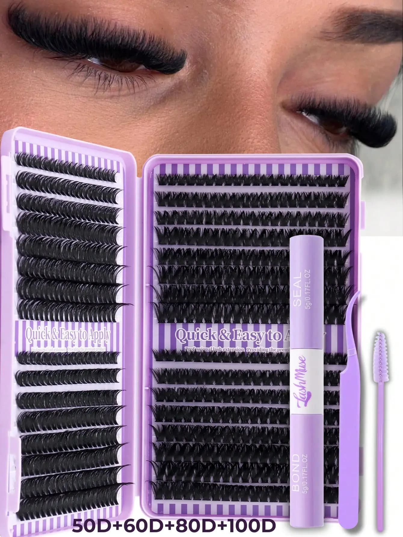 640 Pezzi Extension Ciglia Finte Individuali 50D+60D+80D+100D, Spesse, Voluminose e Folte, Stile Cat Eye e a Ciuffetti