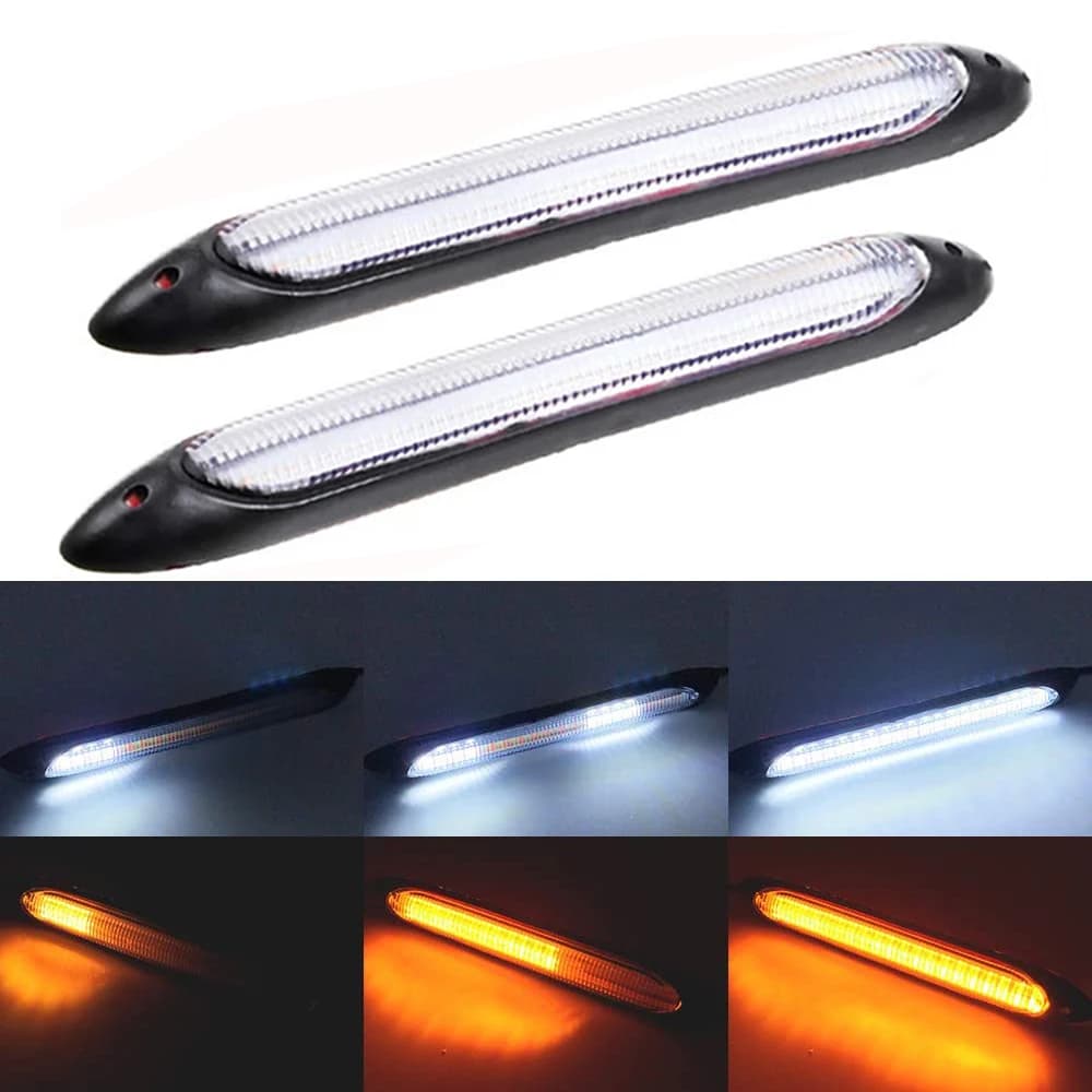 DRL Daylight Strip Car Headlight Decoration Sequential Stripes Yellow Flow Accessories for white day lamps 12V