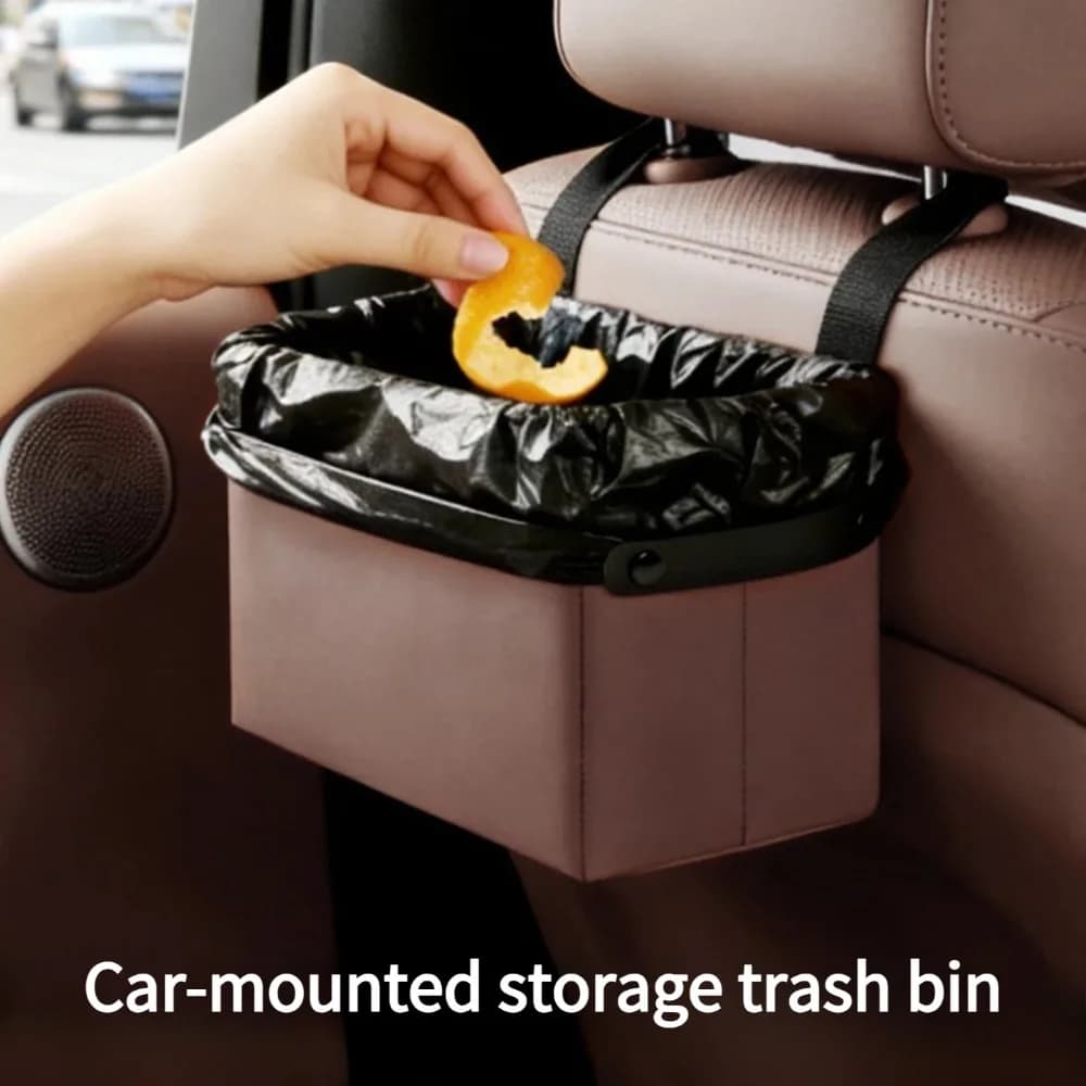1PCS Universal Car Seat Back Hanging Trash Can Premium Leather Waterproof Multifunctional Auto Waste Bin Interior Accessories