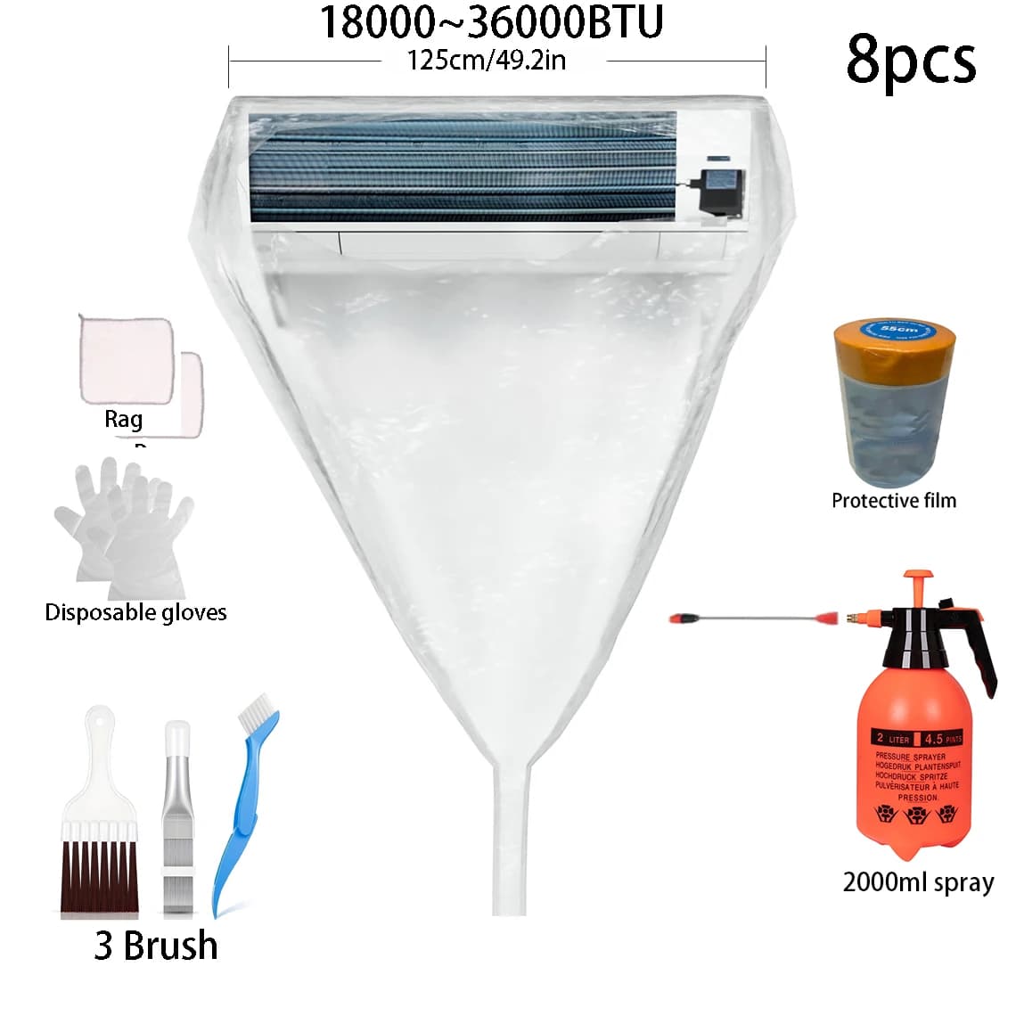 95/125cm Summer Large Air Conditioning Cleaning Cover Kit 36000BTU Hanging AC Reusable Thickened Dust Water Bag Cleaner Set