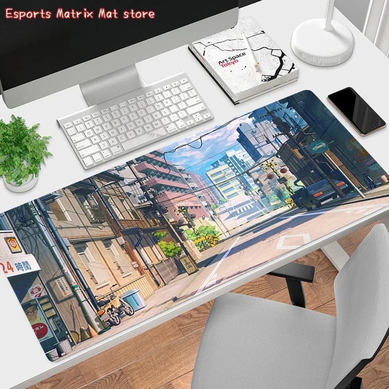 Tappetino per Mouse da Gioco Anime City Street - Grande Tappetino da Scrivania Antiscivolo per Giocatori e Fan di Anime