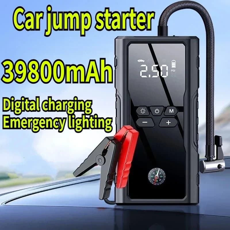 Avviatore di Emergenza per Auto con Pacchetto Batteria 1800A di Picco + Pompa di Gonfiaggio Integrata, LED, Ricarica Aria con Un Clic, Avviatore per Auto