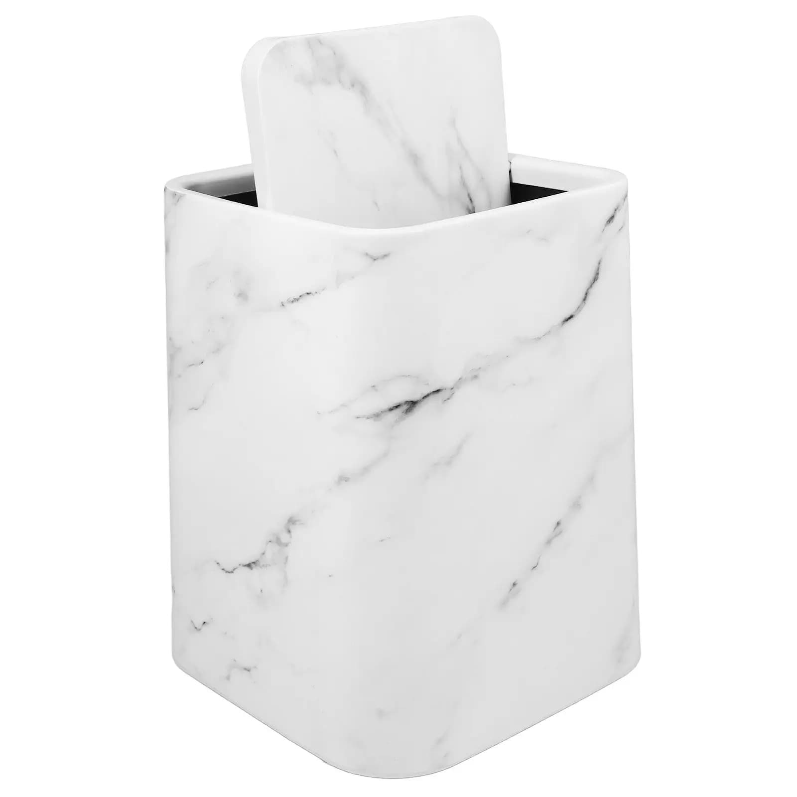 Cestino per Rifiuti con Coperchio Design Marmo Salvaspazio Facile da Pulire Moderno per Cucina Bagno Soggiorno Ufficio Hotel