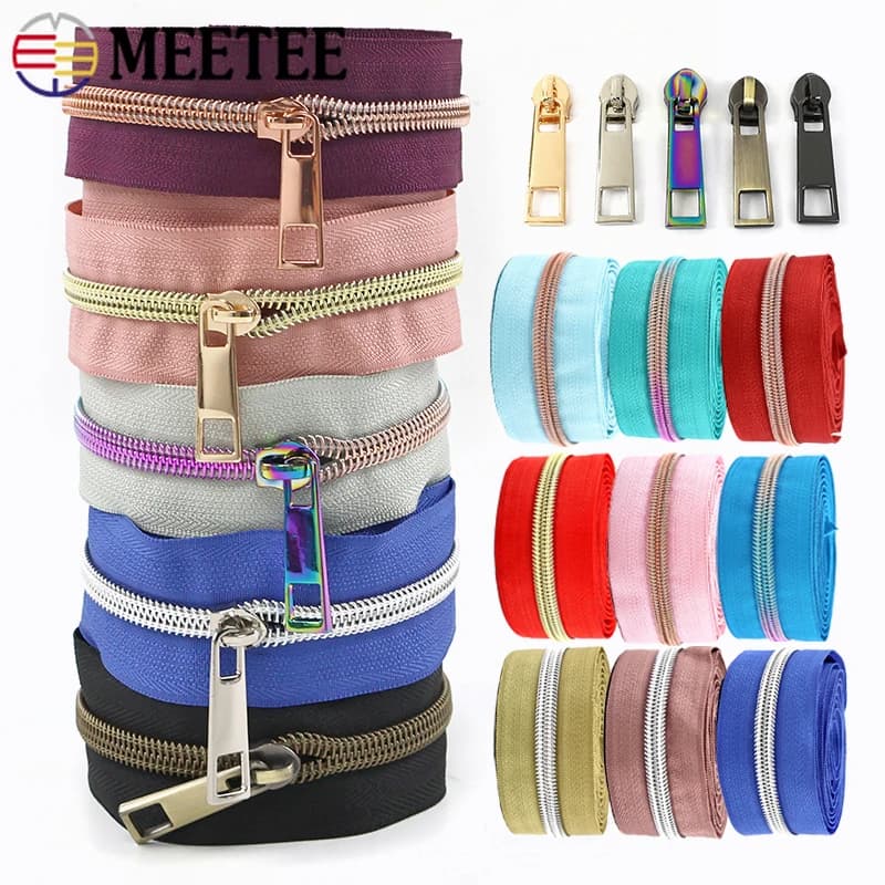 20M Meetee 5 # Estrattore per cerniere in nylon Nastro per zip a bobina per metro Kit di riparazione per cerniere per chiusura zaino Abbigliamento fai da te Accessorio per cucire