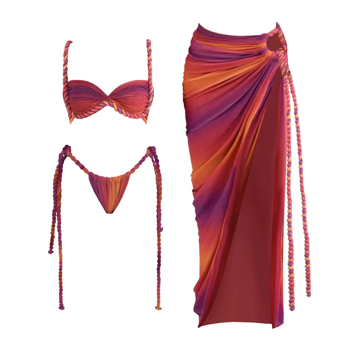 Nuovo bikini all'uncinetto con copricostume da donna sexy costume da bagno femminile gonna lunga costume da bagno biquini a fascia costume da bagno costumi da bagno