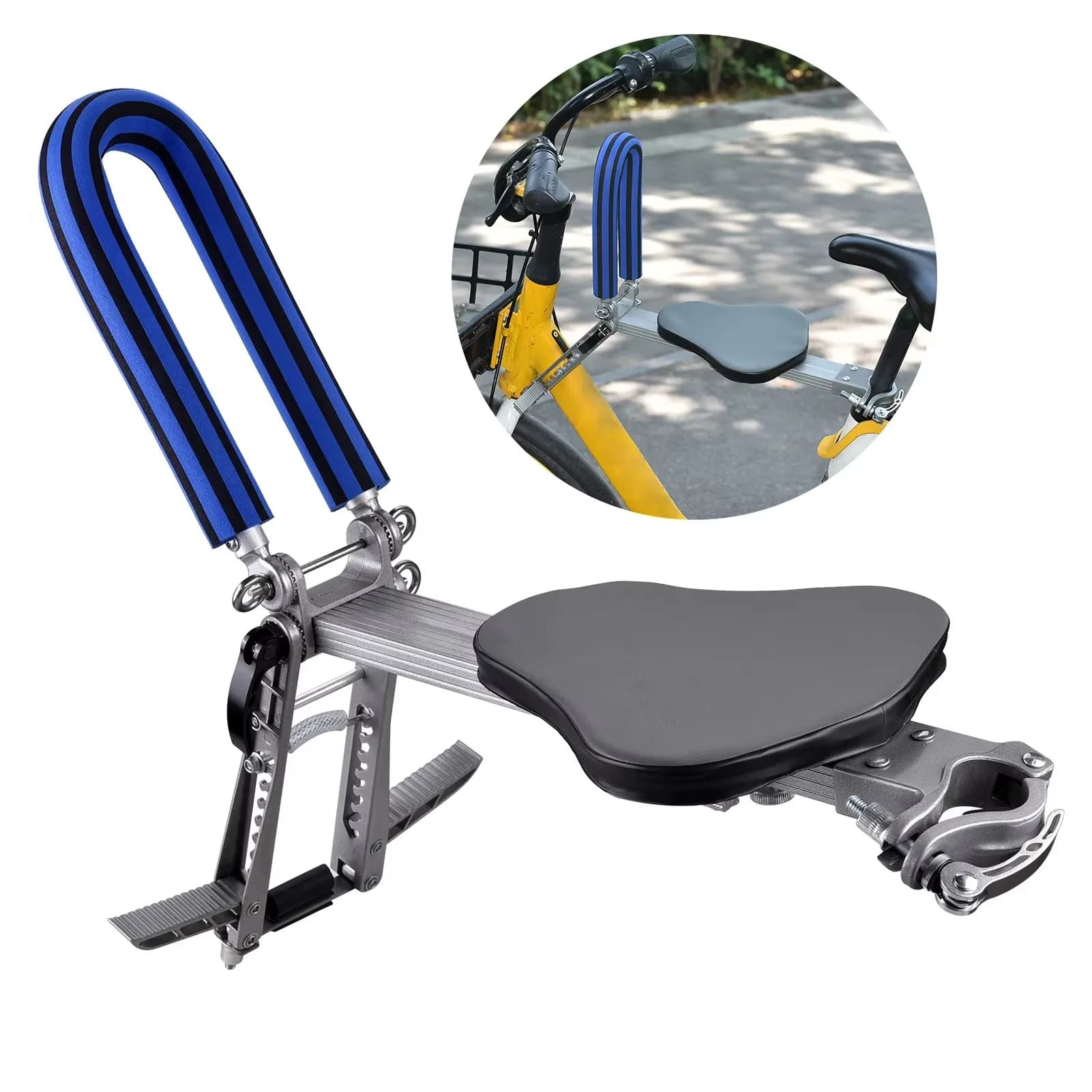 Seggiolino Pieghevole per Bicicletta con Maniglia e Borsa Portaoggetti, Portabimbi Ultraleggero Portatile da Montare Davanti alla Bicicletta