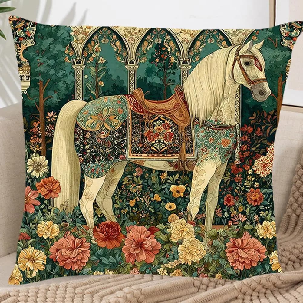 Farmyard Charm: 2D Flat-Printed Pillow with Stylish horse and Scenic Design Sofa cushion cover, home decoration, 2D printing