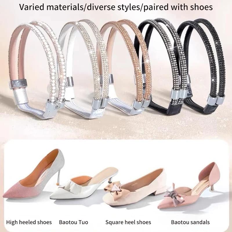 Cinturini stringiscarpa antiscivolo con strass per donna, per tacchi alti, con triangolo a fascia, per fissaggio alla caviglia